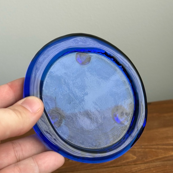 Vintage Cobalt Blue Glass Small Trinket Dish Tray Tealight Candle Holder - Picture 3 of 16